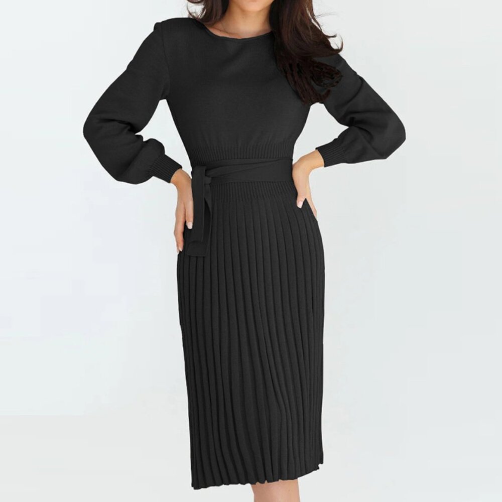 V-neck knitted fishtail skirt with long sleeve